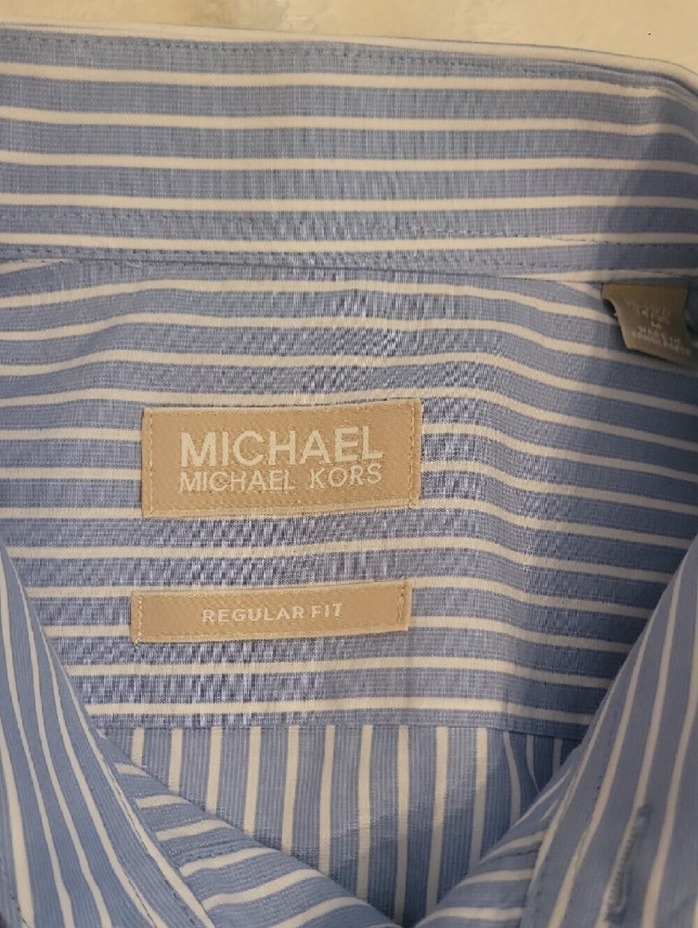 Michael Kors Blue and White Striped Men's Dress Shirt - Picture 2 of 5